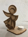 L10-031 Angel de lado vitrral  con base para candela 15cm y base 10x10cm