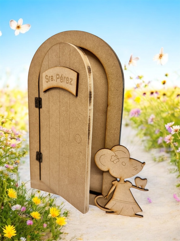 L9-109 Puerta rectangular en 9mm con bisagras de Ratón Perez y Ratón Perez 28cm (hombre o mujer)er) (copia)