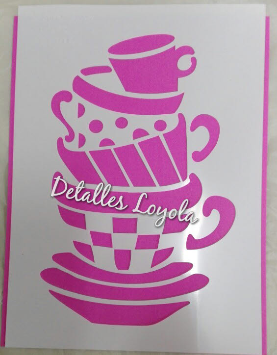 ST6-036  Stencil - Estencil - Plantilla  Torre de tazas 21x29