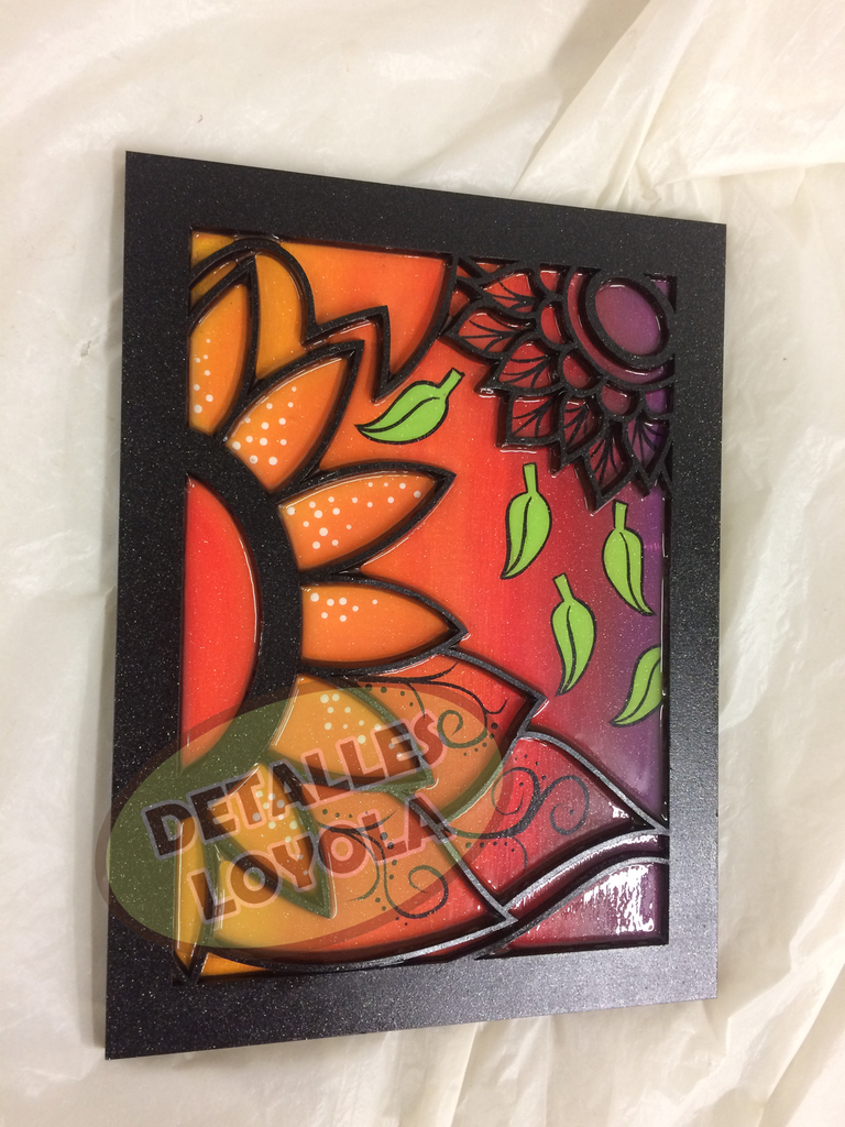 L13-132 Cuadro flores vitral 15x20cm