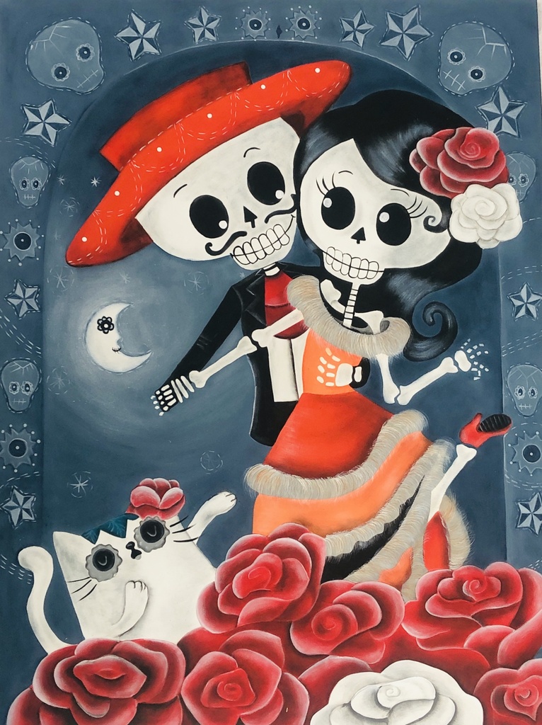 L13-221 Pareja de CATRINAS Catrina Catrinos bailando 45x60cm