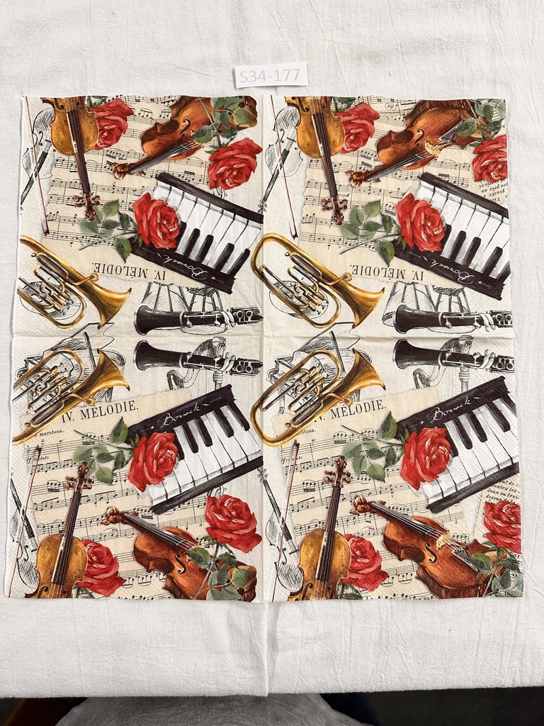 S34-177 Servilletas Vintage  musica instrumentos musicales