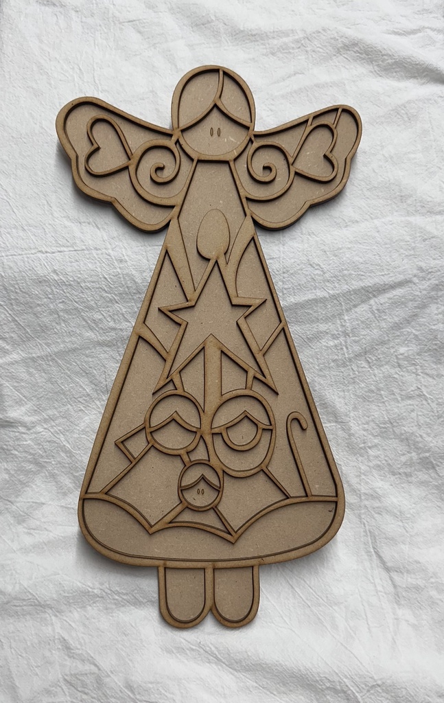 L10-023 Angel vitral con sagrada familia en el vestido 35cm