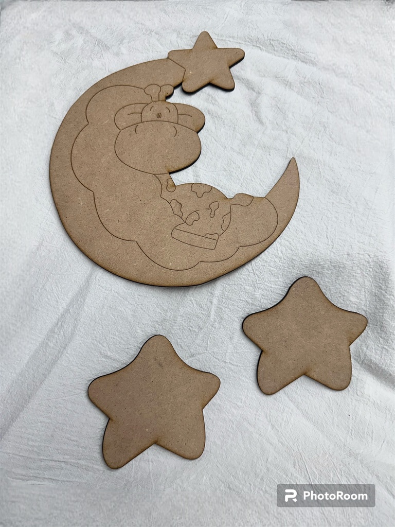 L14-212 Jirafa en luna con estrellas (para nacimientos)25cm  estrellas 10cm Baby Shower