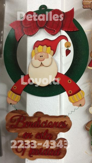 L23-127 Corona con torso de Santa con rótulo Bendiciones en esta Navidad
