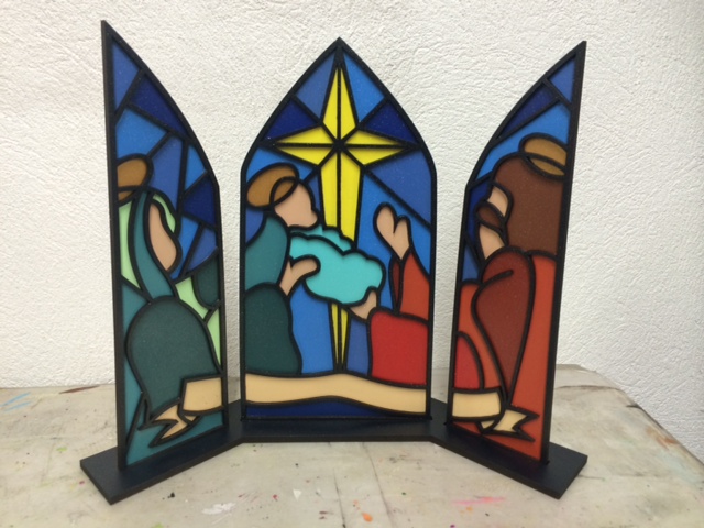 L23-131 Tríptico Sagrada Familia con base 30cm vitral