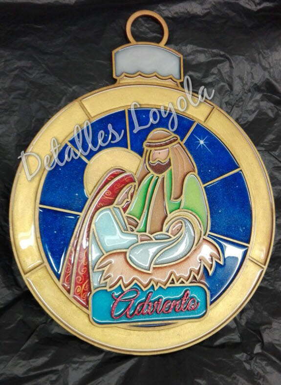 L23-183 Medallón Sagrada Familia redonda de guindar (adviento) 35x46 vitral