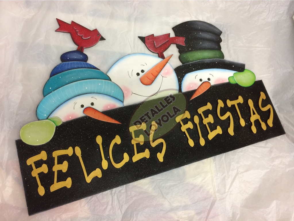 L23-225 Rótulo 50cm Caritas Munecos de Nieve-FELICES FIESTAS