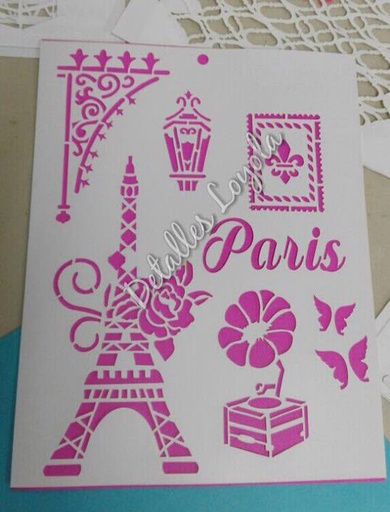 [ST6-027] ST6-027  Stencil - Estencil - Plantilla  Torre Eiffel con rosa 22x28 carta