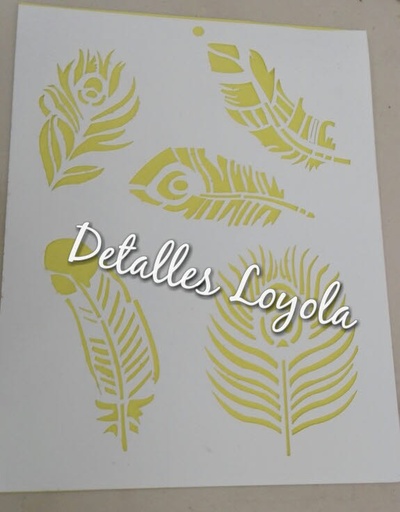 [ST6-033] ST6-033  Stencil - Estencil - Plantilla  Plumas 22x28 carta