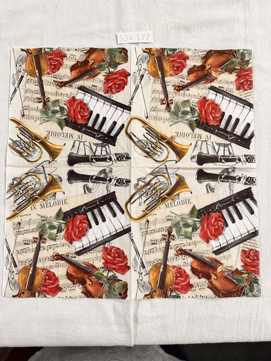 S34-177 Servilletas Vintage  musica instrumentos musicales