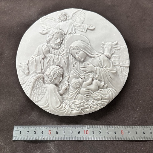 Aplicaciones resina blanca medallón, sagrada familia 18cm