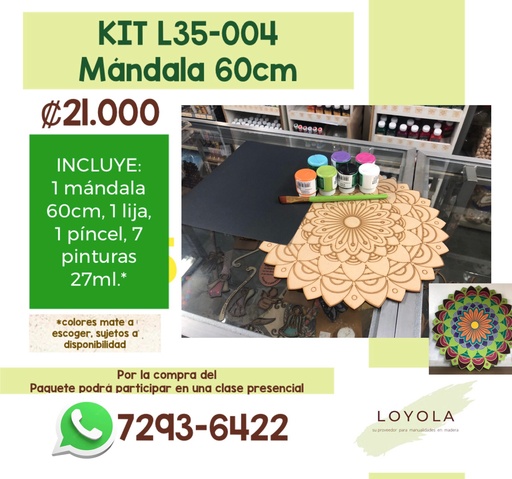 L35-004 Kit: Mandala 60cm,lija, pincel #10, 7 pinturas