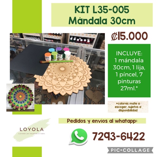 L35-005 Kit: Mandala 30cm,lija, pincel #10, 7 pinturas (L31-010)