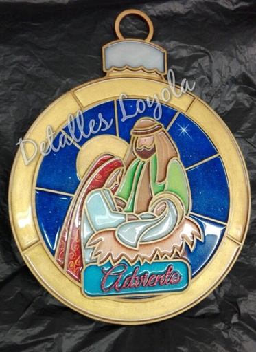 [L23-183] L23-183 Medallón Sagrada Familia redonda de guindar (adviento) 35x46 vitral